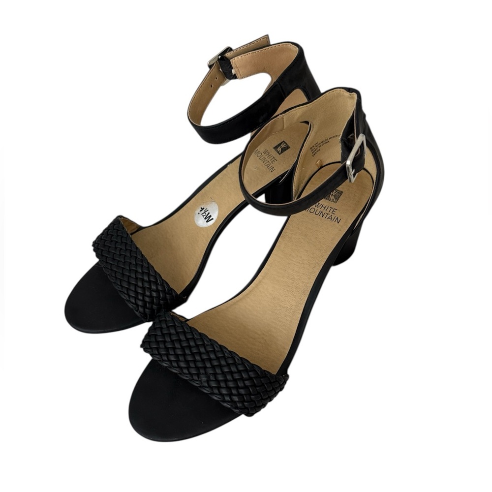 White Mountain Women's Emerie Black Heeled Sandal Braided Strap 9.5